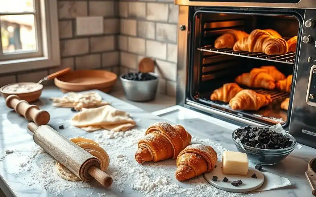 baking chocolate croissants