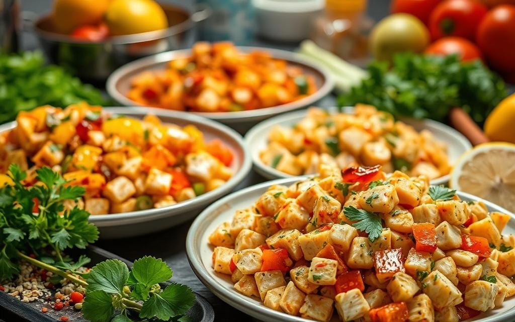 Sautéed chicken in a skillet with a golden, crispy texture