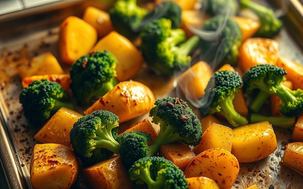 roasting potatoes and broccoli roasting potatoes and broccoli