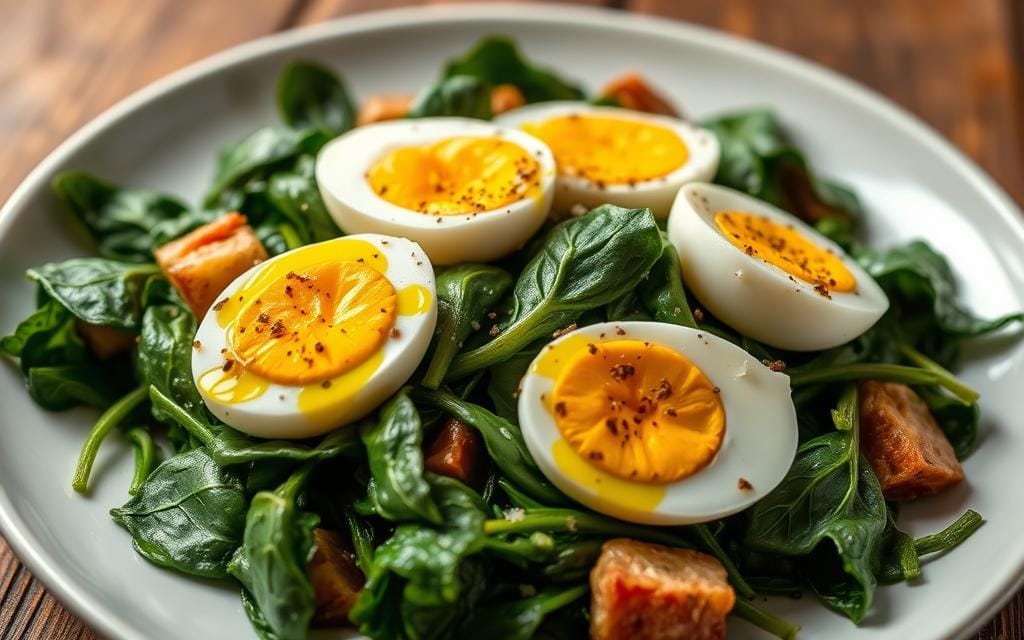 spinach with boiled eggs recipe