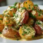 creamy garlic sauce baby potatoes - featured image