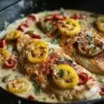 creamy pepperoncini chicken skillet - featured image