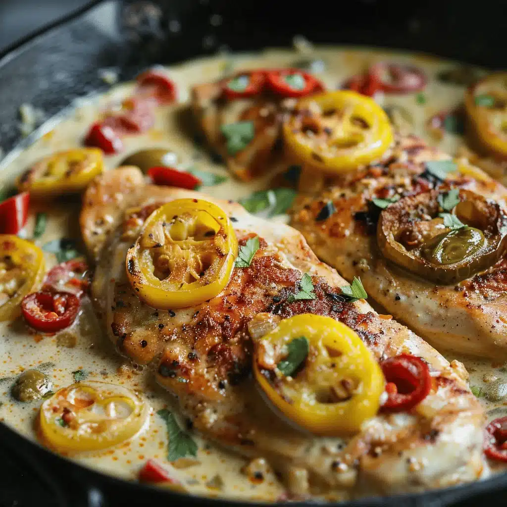 creamy pepperoncini chicken skillet - featured image