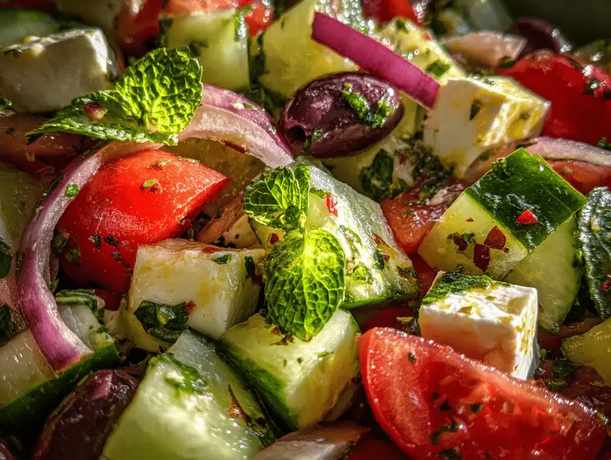 fresh Mediterranean salad preparation steps