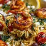 lemon feta orzo shrimp - featured image
