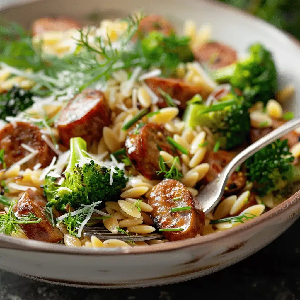 sausage broccoli orzo bowl - featured image