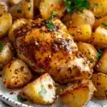 sheet pan honey garlic chicken and potatoes - featured image