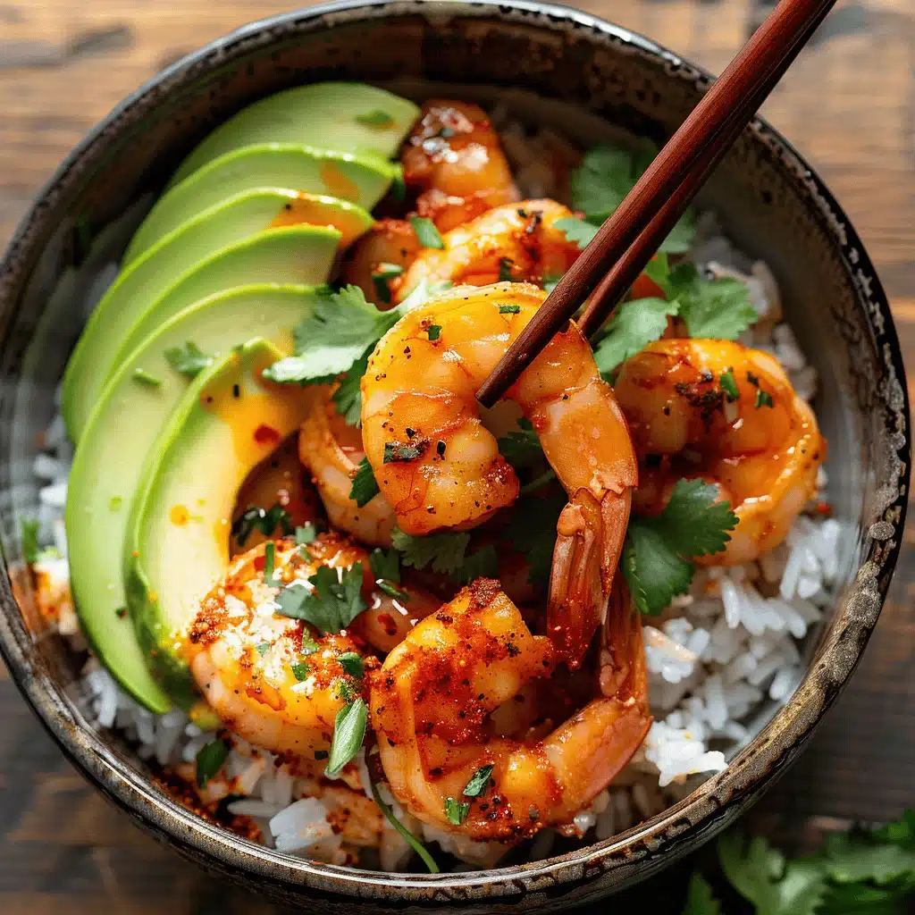 spicy shrimp and avocado rice bowl - featured image